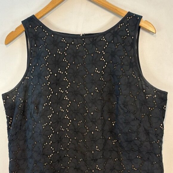 Loft black cotton eyelet sleeveless shift dress size 10P - Picture 2 of 7